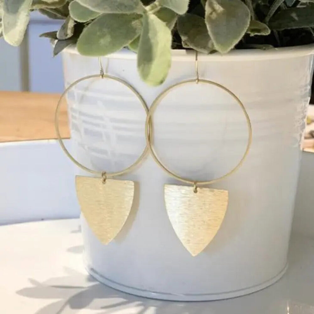 Large Hoop Earrings With Pyramid | Brass​